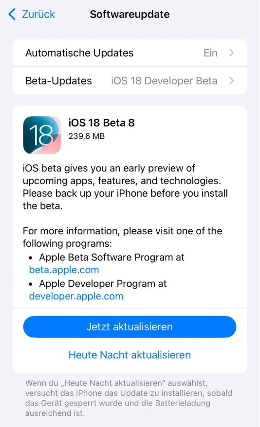 淳化苹果手机维修分享苹果 iOS / iPadOS 18 开发者预览版 Beta 8 发布 